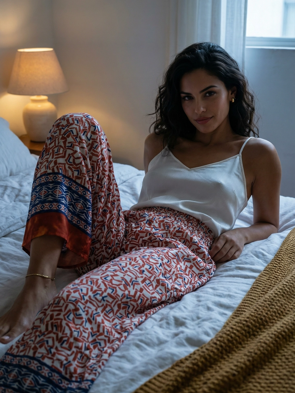 Photorealistic on-model half body photo — cozy editorial — created with ANZURES