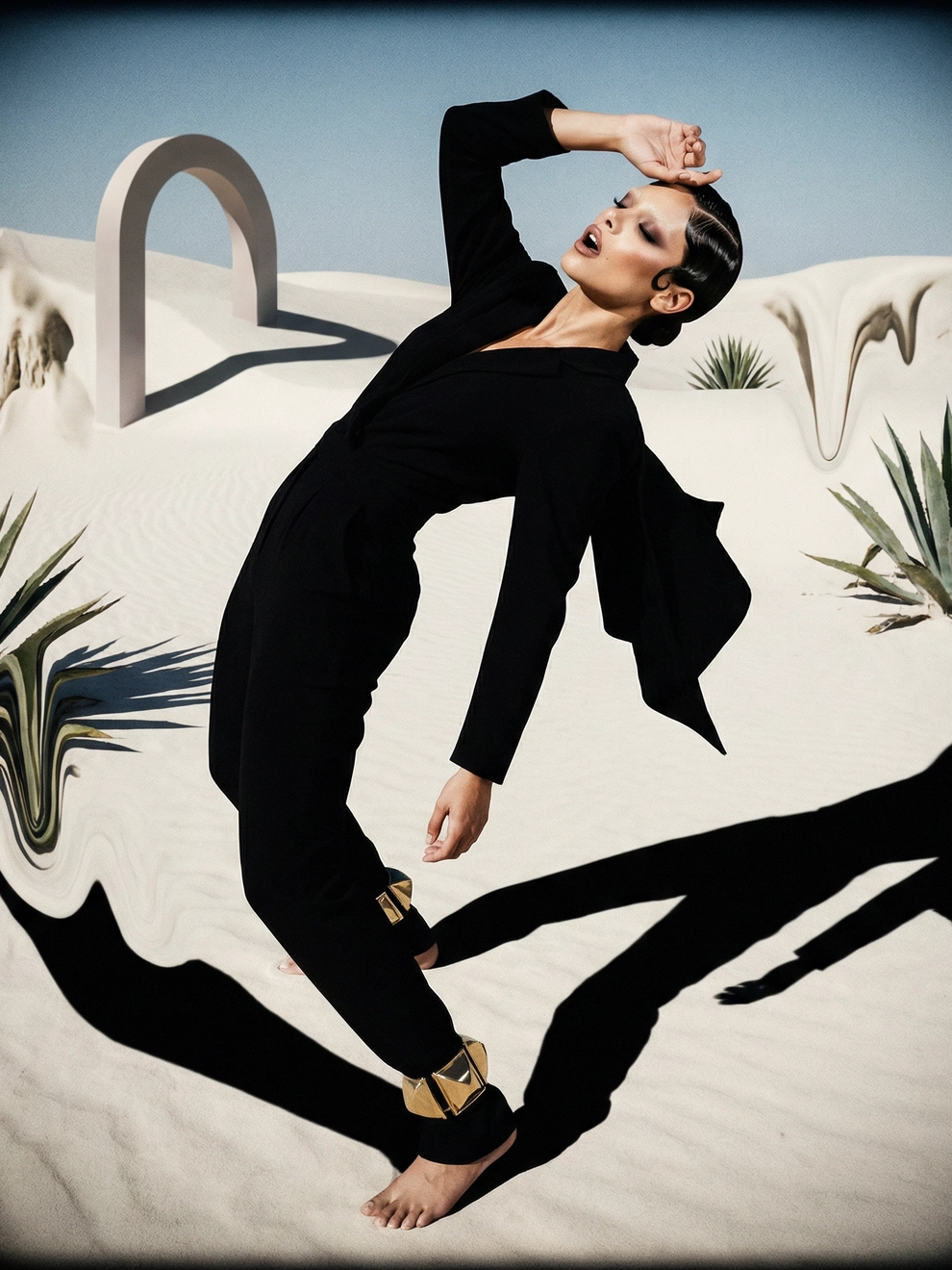 Photorealistic on-model full body photo — dune abstract — created with ANZURES