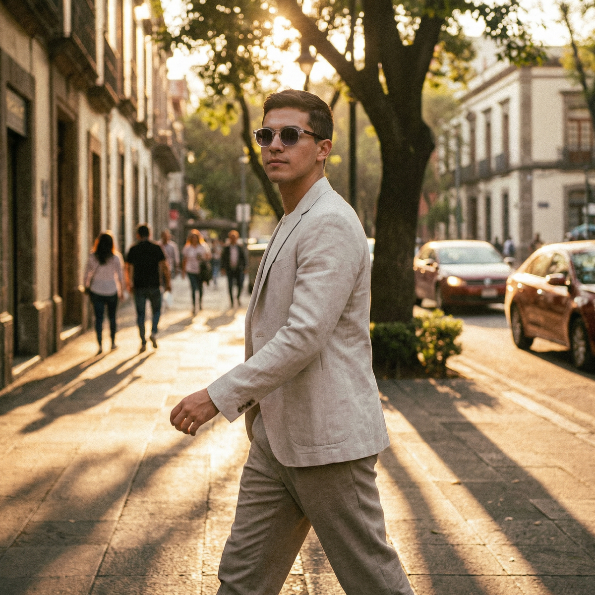 Photorealistic on-model photo created with ANZURES — outdoor lifestyle setting