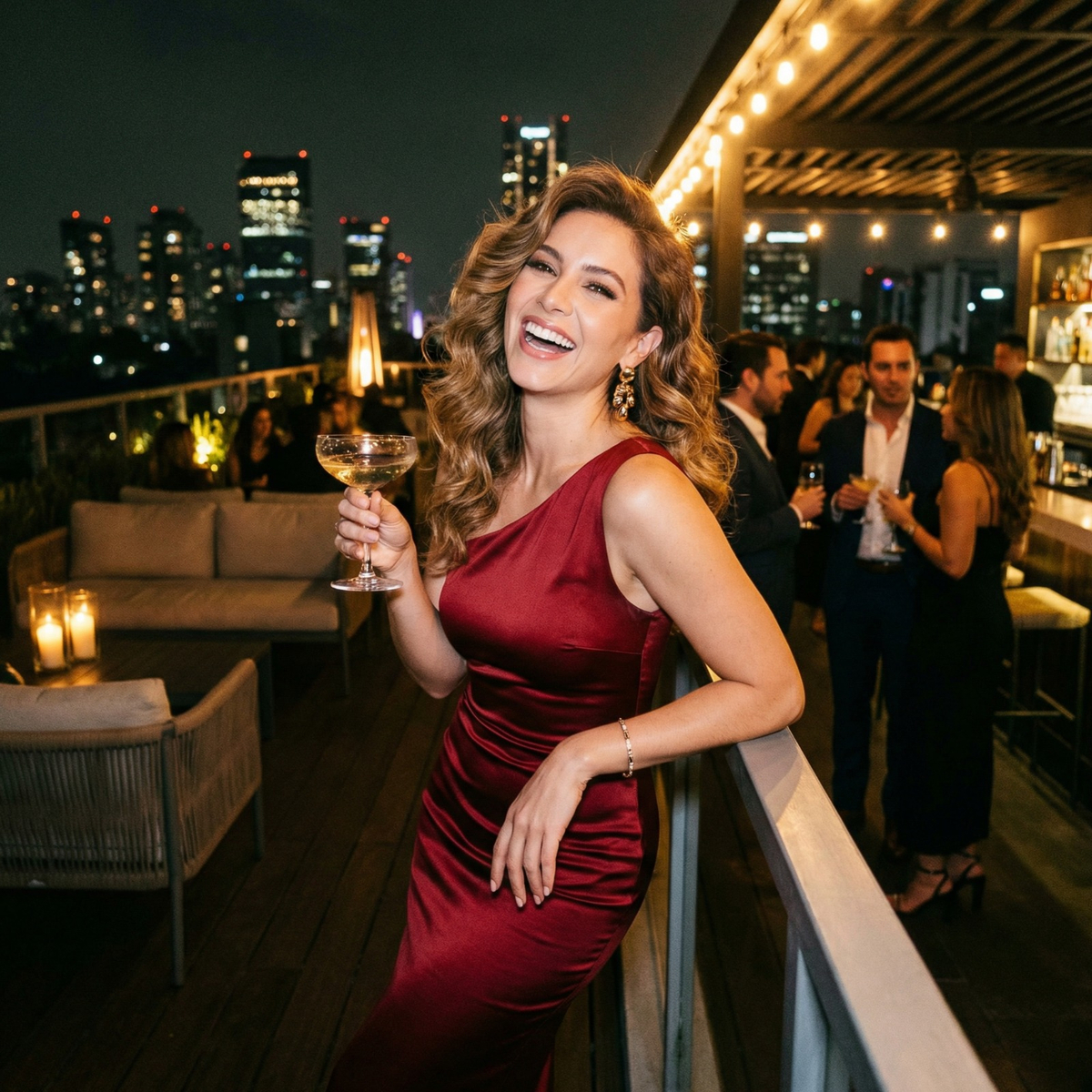 Photorealistic on-model photo created with ANZURES — outdoor garden scene