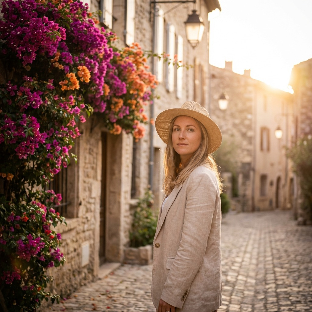 Photorealistic on-model photo created with ANZURES — daytime street style