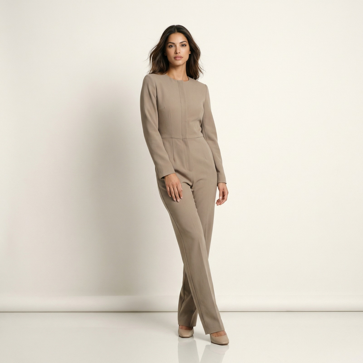 Photorealistic on-model photo created with ANZURES — casual daytime setting