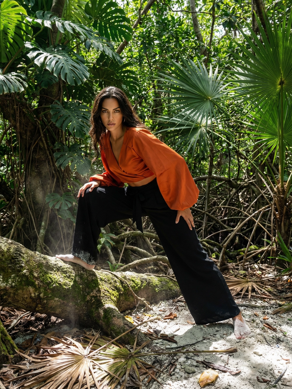 Photorealistic on-model full body photo — hide editorial — created with ANZURES