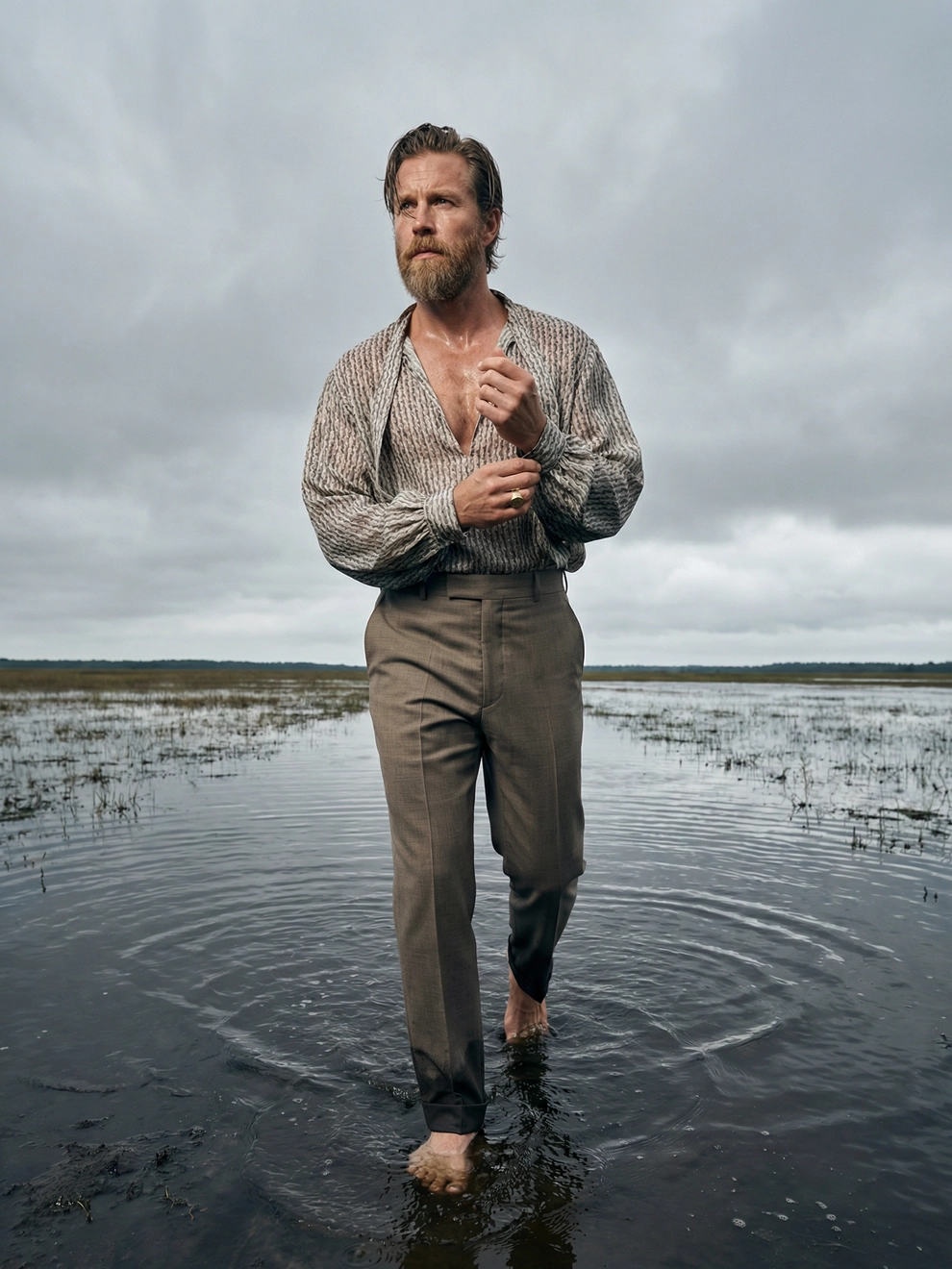 Photorealistic on-model full body photo — marsh editorial — created with ANZURES