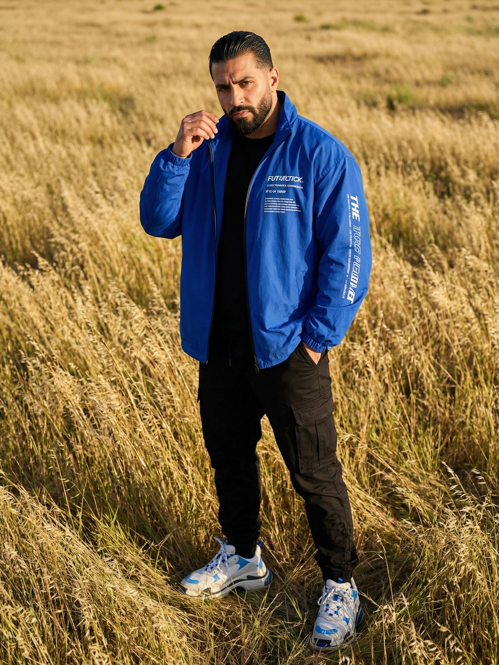 Photorealistic on-model full body photo — plain lifestyle — created with ANZURES