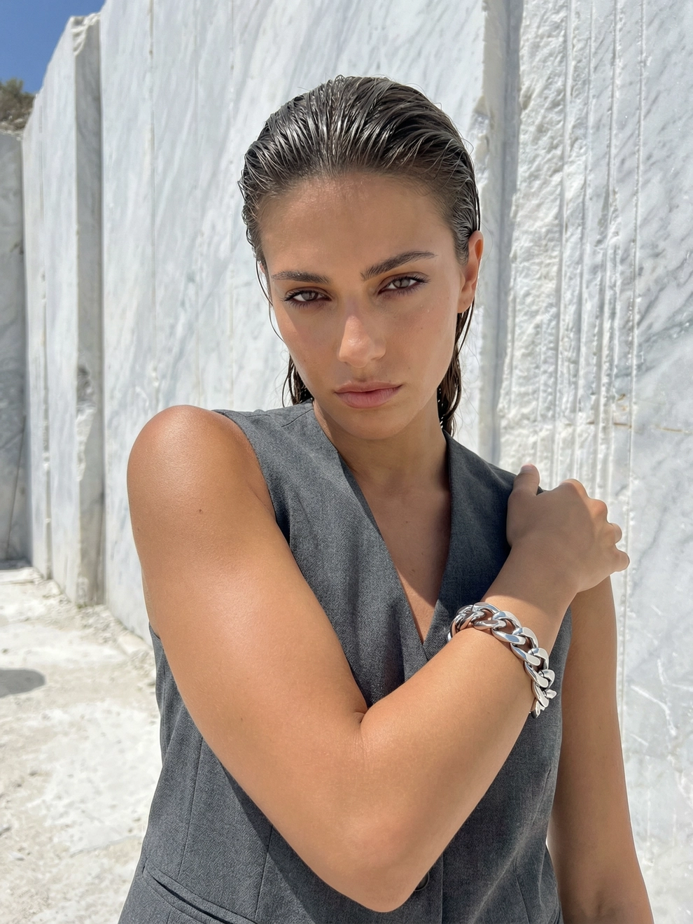 Photorealistic on-model close-up photo — quarry influencer — created with ANZURES