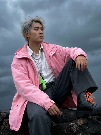 Photorealistic on-model half body photo — storm editorial — created with ANZURES