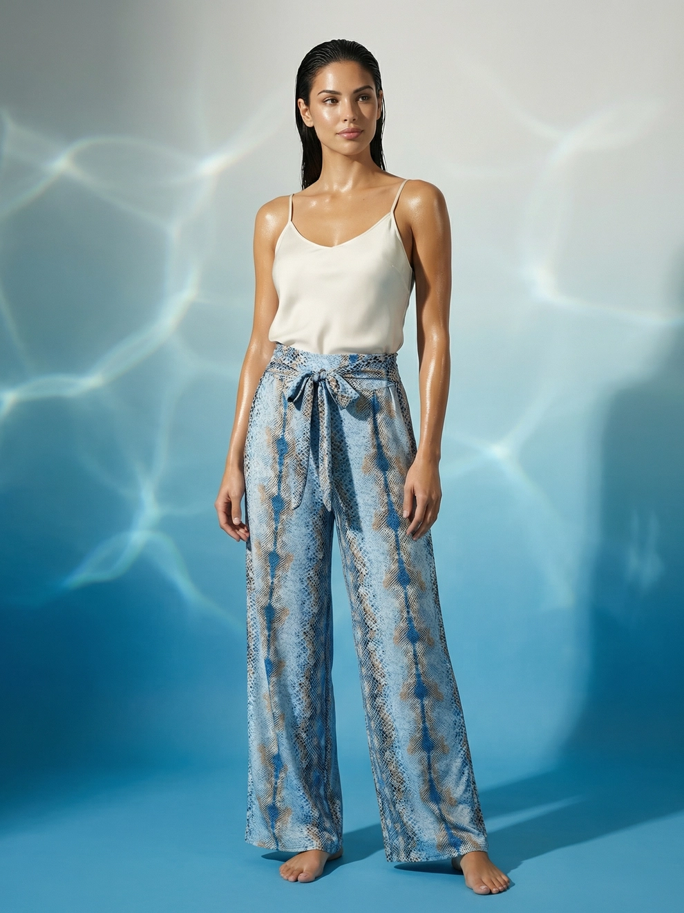 Photorealistic on-model full body photo — studio editorial — created with ANZURES