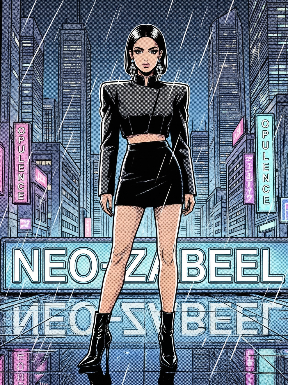 Photorealistic on-model full body photo — urban abstract — created with ANZURES